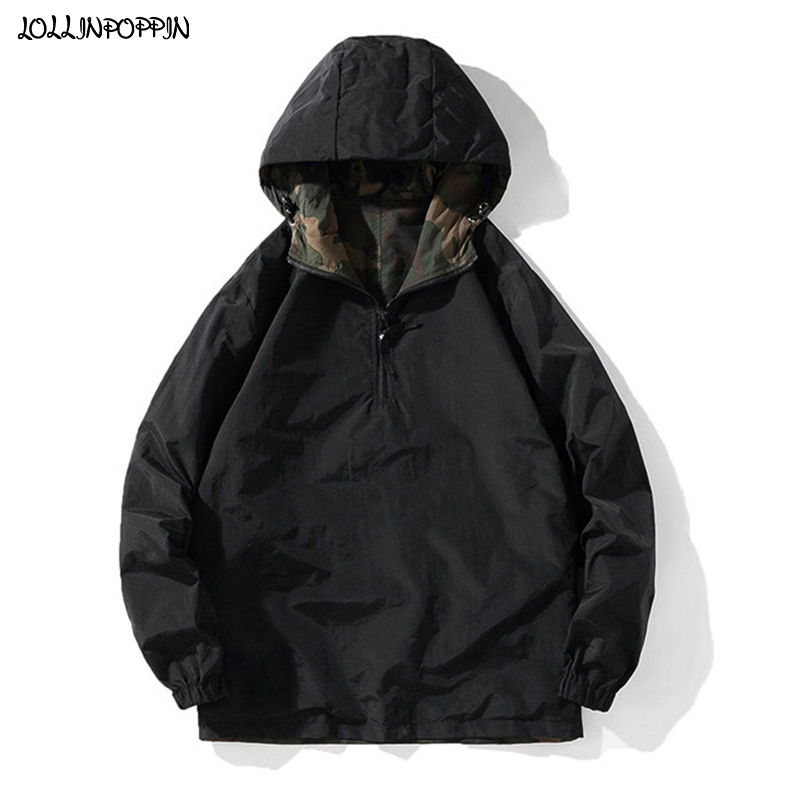 Reversible Wear Men Black / Camouflage Hooded Jacket Windproof Half Zip Pullover Coat Plus Size Camo Jacket Flap Kangaroo Pocket, Reversible black
Reversible Wear Men Black / Camouflage Hooded Jacket Windproof Half Zip Pullover Coat Plus Size Camo Jacket Flap Kangaroo Pocket, Reversible black