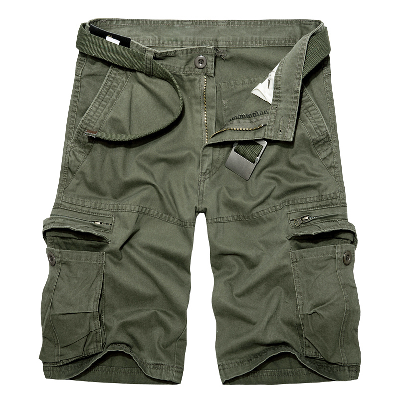 2024 Mens Cargo Shorts Summer army green Cotton Shorts men Loose Multi-Pocket Homme Casual Bermuda Trousers 40