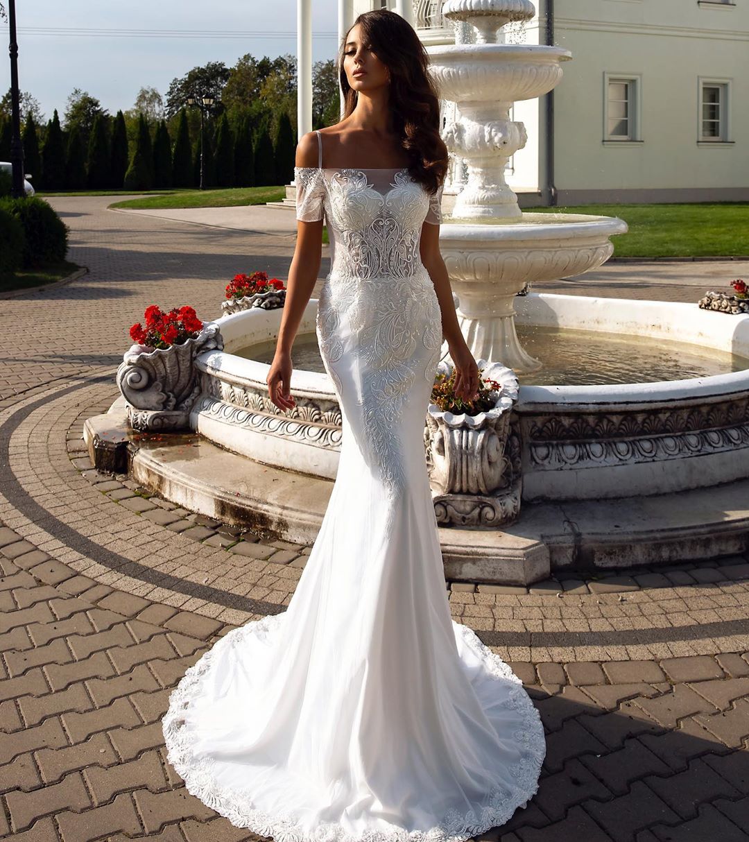 Mermaid Amazing Lace Wedding Dresses With Detachable Train Off The Shoulder Neck Short Sleeves Bridal Gowns Beaded Trumpet Robe De Marie