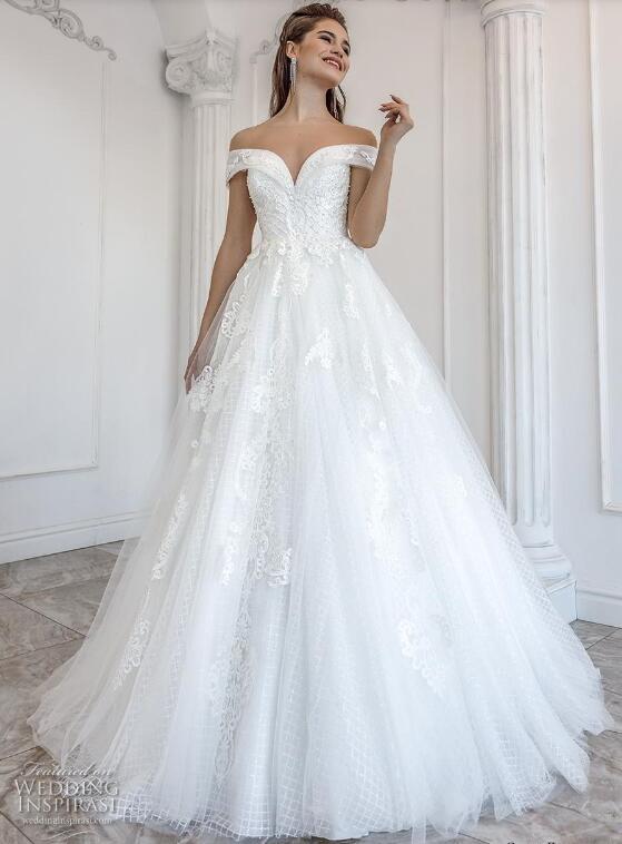 2019 Designer Wedding Dresses robe de mariée 2019 Off Shoulder Lace Applique Tulle Beach Wedding Dress Lace Up Sexy Bridal Gowns Cheap