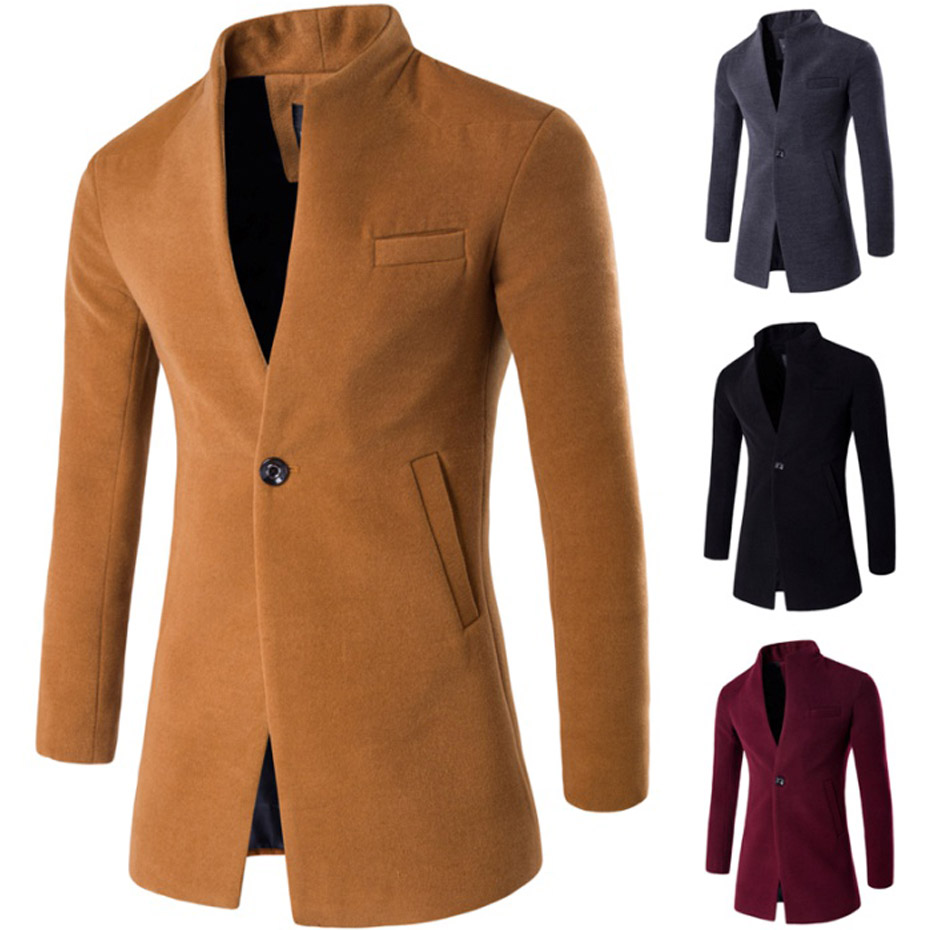 

ZOGAA 2019 Wool Coat Men Winter Long Coat Slim Cardigan Windbreaker One Button Mandarin Collar Casual Woolen Men Overcoat, Black