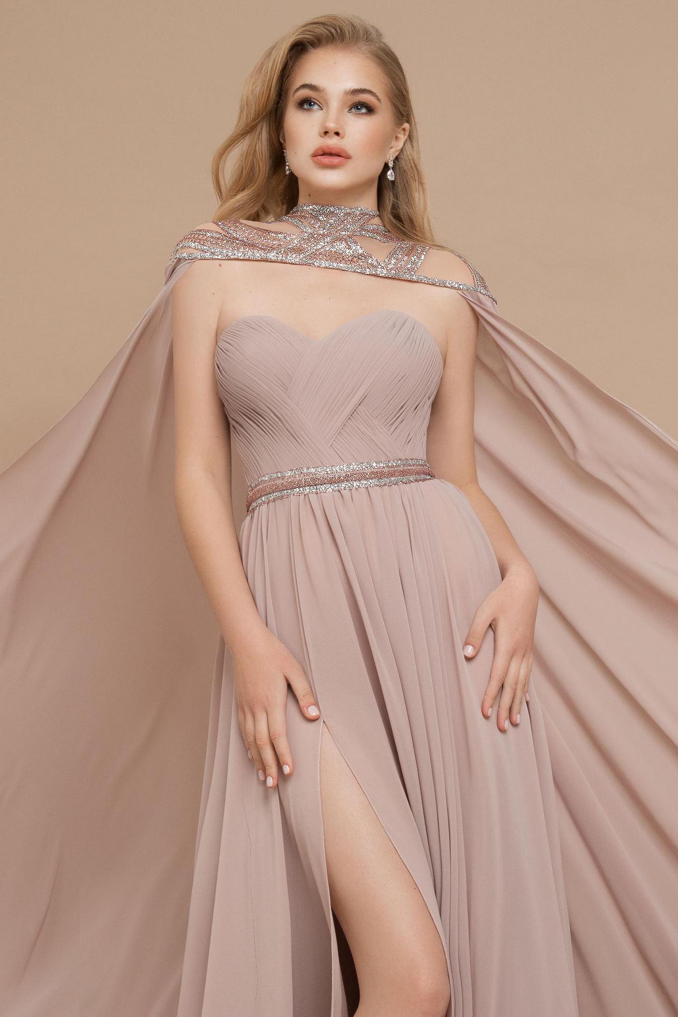 High Side Split Chiffon Prom Dresses With Cape Sweetheart Beading Evening Gowns Sweep Train Formal Party Second Gowns