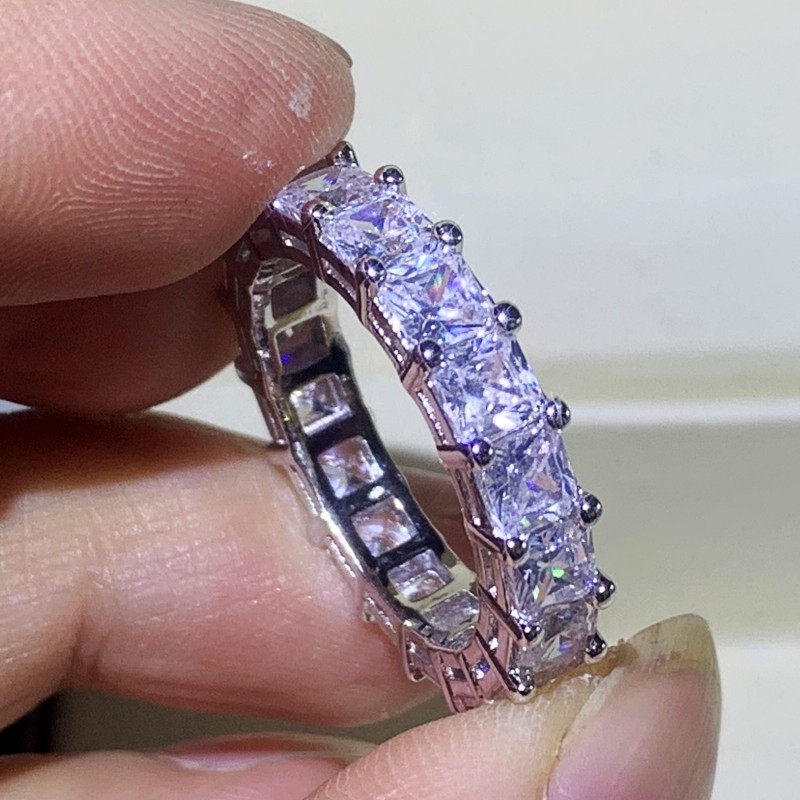 2020 New Arrival Luxury Jewelry Couple Rings 925 Sterling Silver Princess Cut White Topaz Big Gemstones Women Wedding Bridal Ring Set Gift