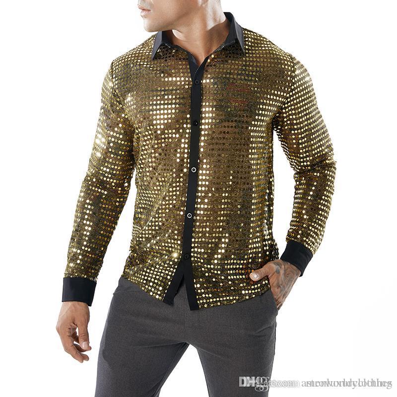 Sexy Evening Club Shirts See Through Mens Clothing Stage Playing Shirts Gold Silver Black Sequined Tops
Sexy Evening Club Shirts See Through Mens Clothing Stage Playing Shirts Gold Silver Black Sequined Tops