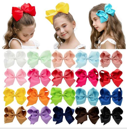 40 Color 6 inch Boutique Solid Ribbon Grosgrain Hair Bow With Clips For Kids Girls Handmade Hair Accessories