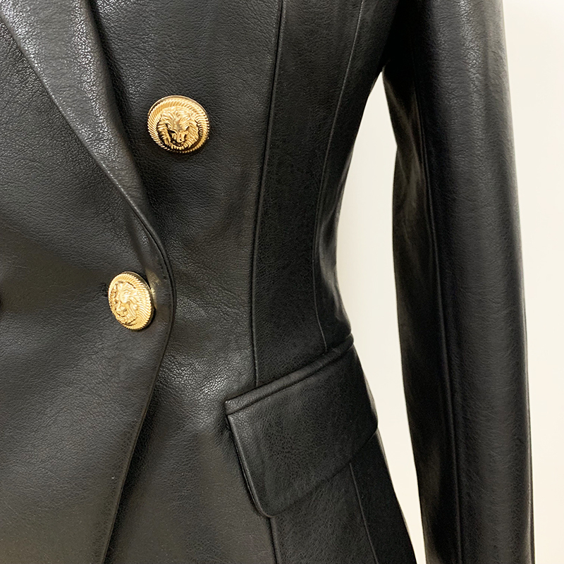 Newest Fall Winter 2019 ner Blazer Jacket Women's Lion Metal Buttons Double Breasted Synthetic Leather Blazer Overcoat CJ191201