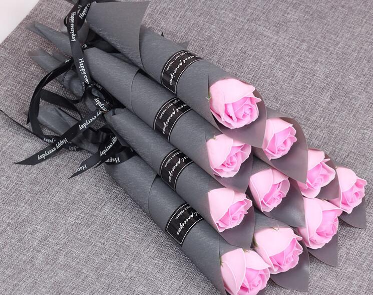 Artificial Soap Rose with Craft paper package Ribbon Romantic Soap Flower for Valentine's Day Wedding Party Decoration