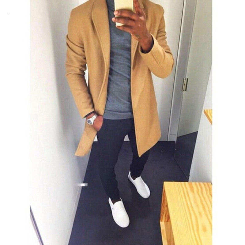M-XXXL Autumn Winter Men Casual Coat Thicken Woolen Trench Coat Business Male Solid Classic Overcoat Medium Long Jackets Tops CJ191213