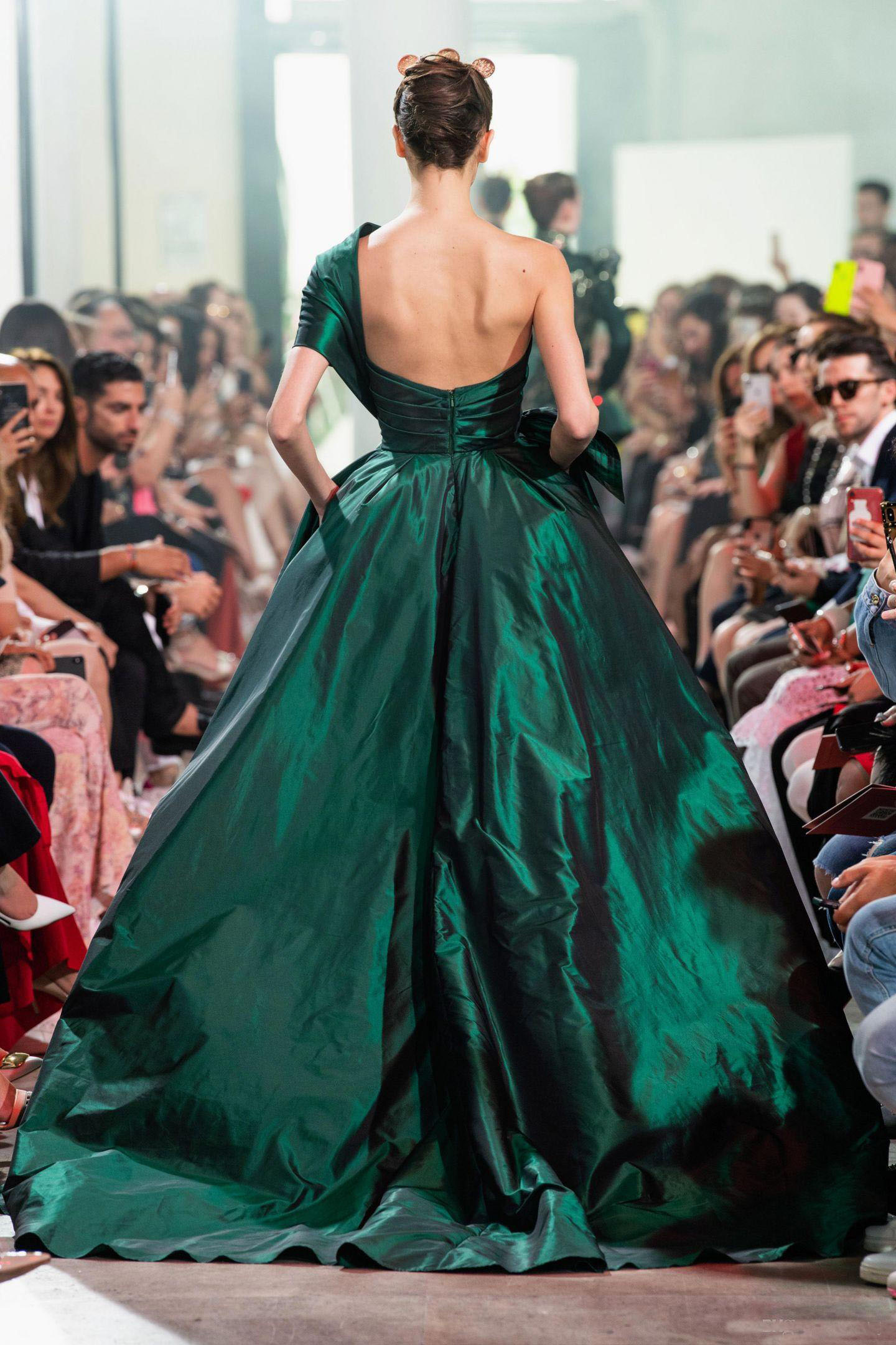2020 ELIE SAAB One Shoulder Front Split Evening Dresses Backless Sweep Train A Line Celebrity Red Carpet Gowns Ruffle Formal Dresses Party
