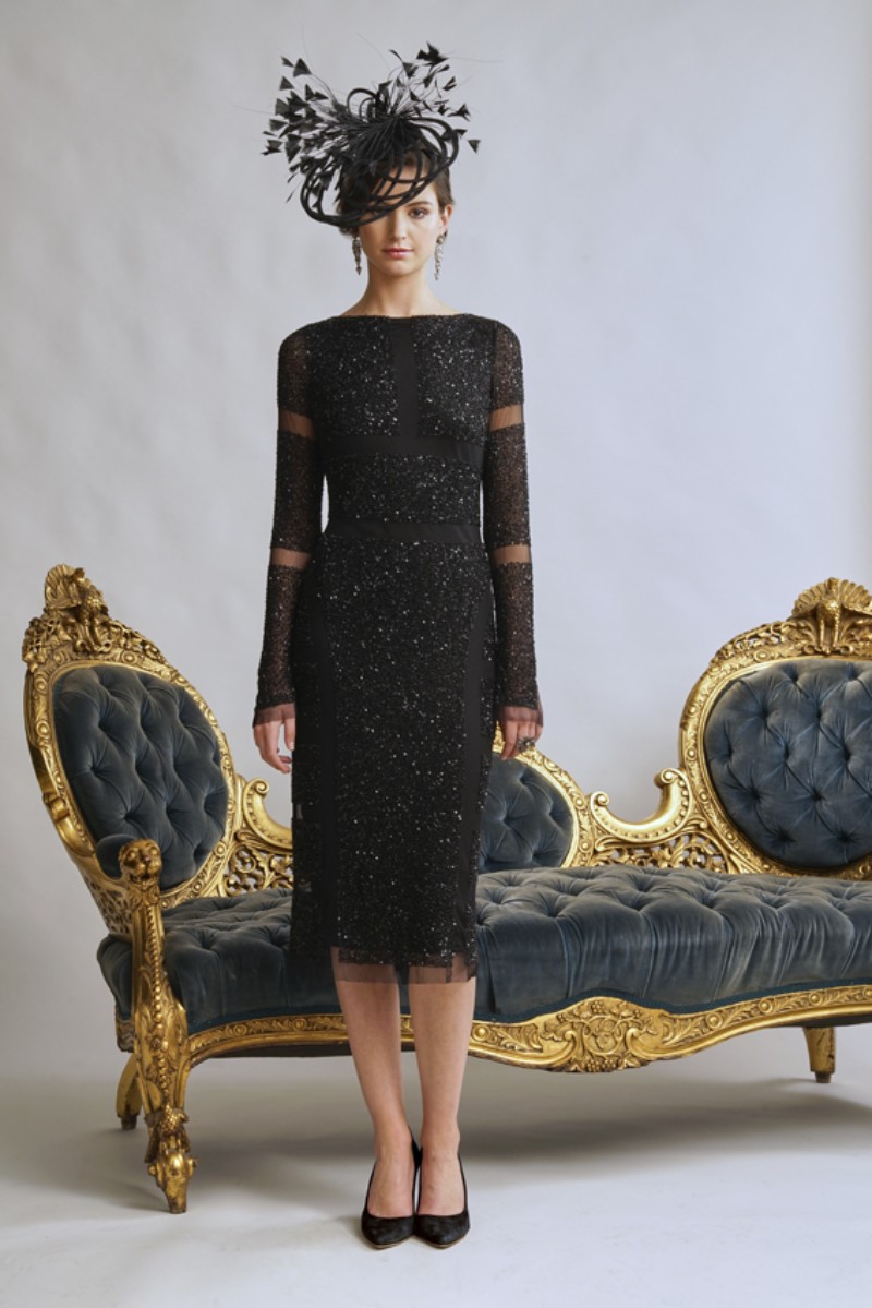 Newest Jillharvey Mother of The Bride Long Sleeve Wedding Guest Dress Jewel Neck Knee Length Tulle Lace Crystal Evening Gowns 0508