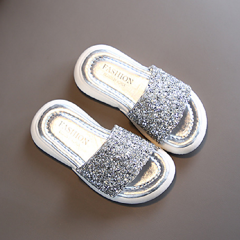Girls Slippers Kids Shoes Summer Glitter Sequin Slippers Outdoor Children Beach Shoes Princess Sandal Flat Outdoor Flip Flop