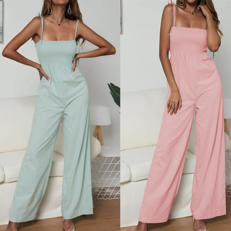 Women Solid Color Jumpsuit High Waist Rompers Boho Green Pink Spaghetti Strap Wide Leg Pants Female Summer 2020 Jumpsuits Ladies
Women Solid Color Jumpsuit High Waist Rompers Boho Green Pink Spaghetti Strap Wide Leg Pants Female Summer 2020 Jumpsuits Ladies