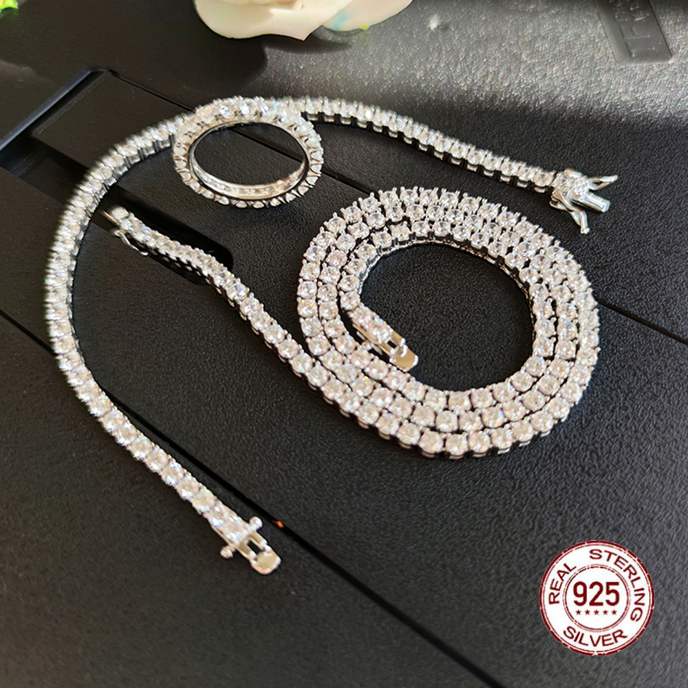 Solid 925 Sterling Silver Tennis Necklace Bracelet Ring Sets Pave 3mm Zirconia Crystal Engagement Wedding Promise Jewelry sets, White
Solid 925 Sterling Silver Tennis Necklace Bracelet Ring Sets Pave 3mm Zirconia Crystal Engagement Wedding Promise Jewelry sets, White