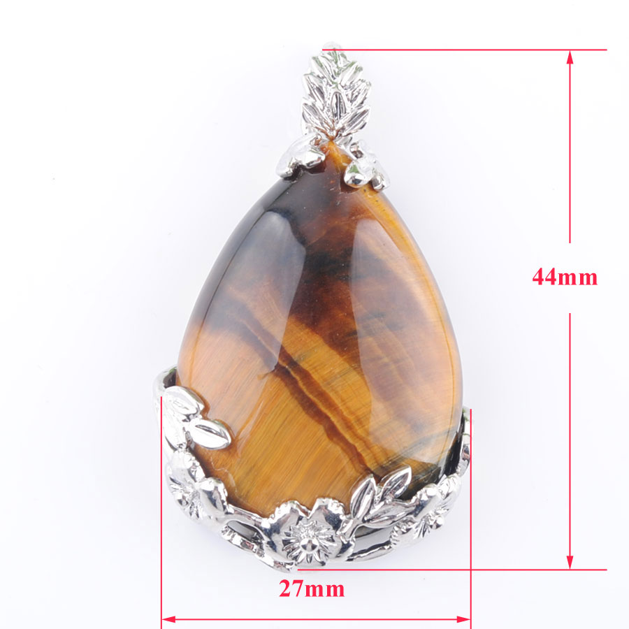WOJIAER Men Woman Jewelry Reiki Chakra Pendant Natural Tigers Eye Opal Gem Stone Water Drop Silver Plated Bead DBN350