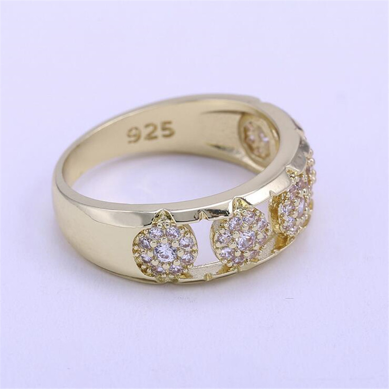 Hot Sell Fashion Jewelry Wedding Band Ring 925 Sterling Silver&Gold Fill Pave White Sapphire CZ Diamond Popular Women Bridal Ring Gift