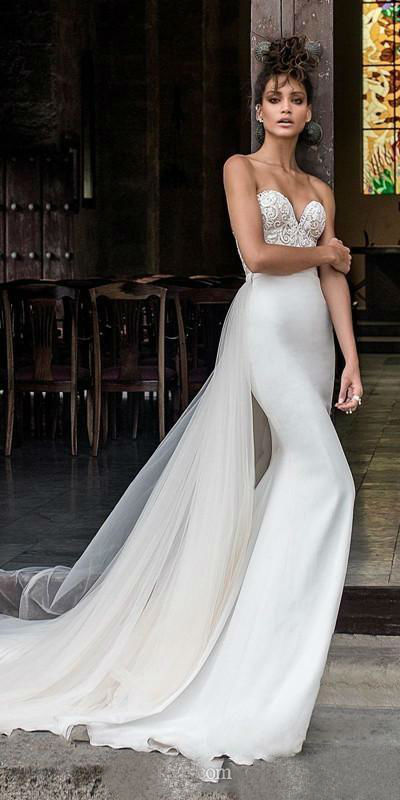 Julie Vino Mermaid Wedding Dresses With Detachable Train 2019 Sweetheart Lace Applique Bridal Gowns robe de mariée Sexy Beach Wedding Dress