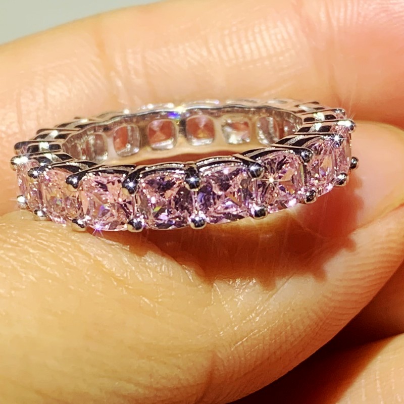 3 Style Top Selling Handmade Fashion Jewelry 925 Sterling Silver Cushion Shape Topaz CZ Diamond Stack Women Popular Wedding Bridal Ring Gift