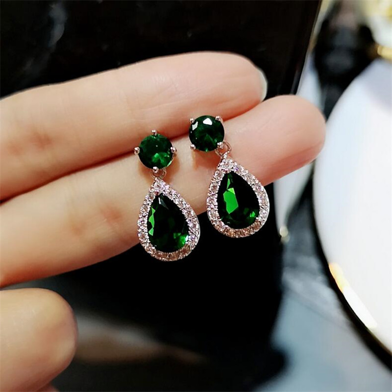 2019 New Arrival Hot Sale Luxury Jewelry 925 Sterling Silver Water Drop Multi Color CZ Crystal Gemstone Drop Earring Women Dangle Earrings