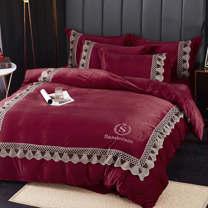 European style Bedding Sets wine red Warm Home Textile Thickening Bedding Embroidering Bed linen Bed Lace Duvet Cover Sheet, Colour 1
European style Bedding Sets wine red Warm Home Textile Thickening Bedding Embroidering Bed linen Bed Lace Duvet Cover Sheet, Colour 1