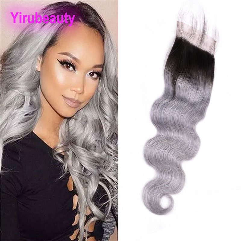 Peruvian Unprocessed Human Hair 4X4 Lace Closure Middle Three Free Part 1B/Grey Four By Four Lace Closure Body Wave 1B Grey Ombre Hair от DHgate WW