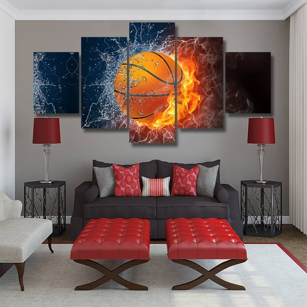 5pcs/set Fired Basketball Unframed Wall Art Oil Painting On Canvas Fashion Textured Paintings Furious Picture Living Room Decor