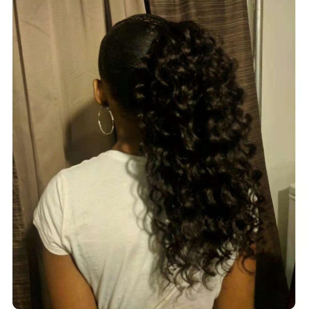 Brazilian Virgin Kinky Curly Drawstring Ponytail Human Hair Clip In Ponytail Extensions Natural Color 1 Piece 140g Drawstring Pony Tail