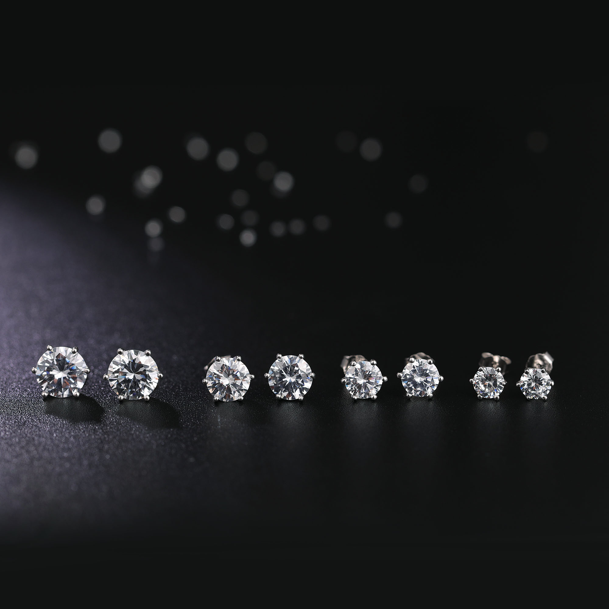 Fashion-925 Sterling Silver Six-Claw Stud Earrings for Women Fashion White Zircon Earrings Wedding Jewelry