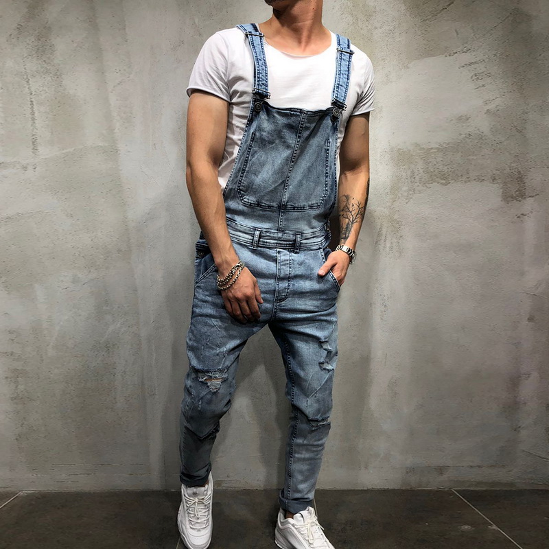 Men's Jeans Puimentiua 2021 Fashion Mens Ripped Jumpsuits Street Distressed Hole Denim Bib Overalls For Man Suspender Pants Size M-XXL11