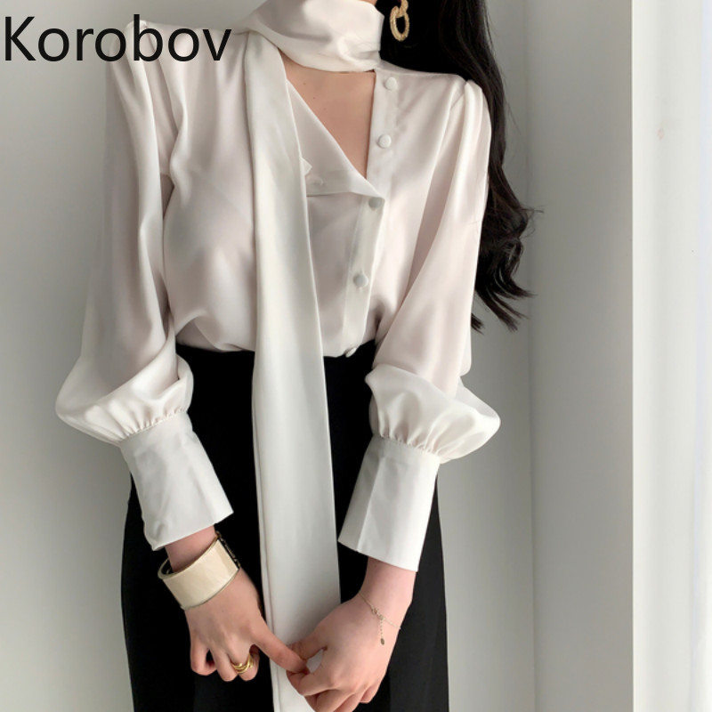 Korobov Korean Single Breasted Elegant Chiffon Blouses Women Puff Long Sleeve Lacing Collar Female Blusas 2020 New Chic Shirts, White
Korobov Korean Single Breasted Elegant Chiffon Blouses Women Puff Long Sleeve Lacing Collar Female Blusas 2020 New Chic Shirts, White