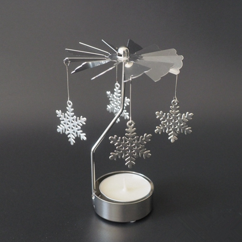Multi-shape Romantic Spinning Rotary Metal Carousel Light Stand Candle Holder Christmas Decoration Party Supplies Color Sliver