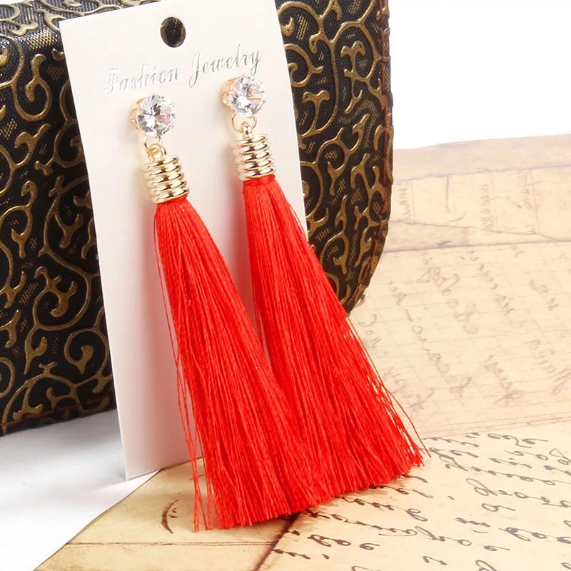 Fashion Bohemia Long Tassel Dangle & Chandelier Shiny Rhinestones Fringe Ear Drop Vintage Ethnic Earrings 10 Colors Women Jewelry