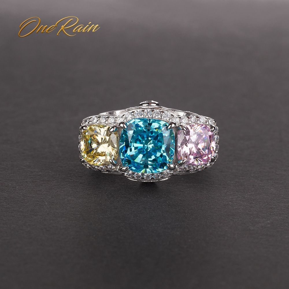 OneRain Vintage 100% 925 Sterling Silver Aquamarine Sapphire Citrine Diamonds Gemstone Wedding Engagement Women Men Ring Jewelry CJ191205