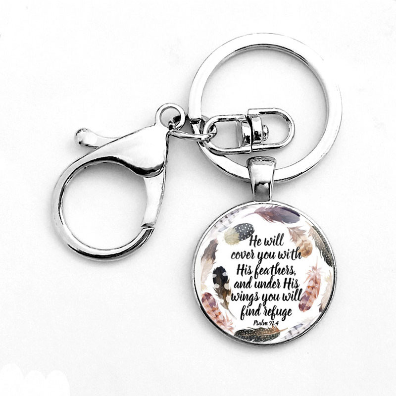 Classic Psalm Quote Key Chain Bible Verse Jewelry Fashion Glass Dome Flower Letter Christian Jesus God With US KeyChain
