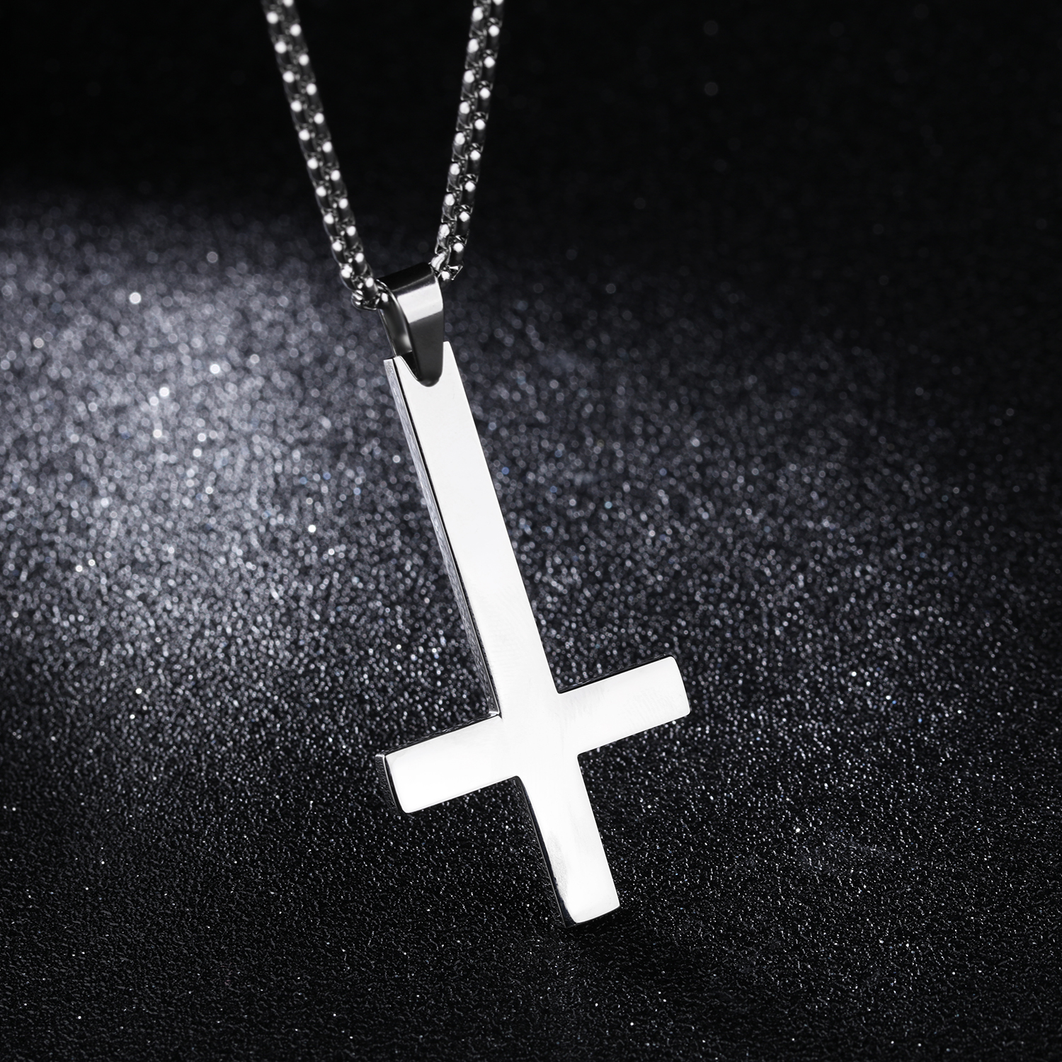 Glossy Upside Down Cross Pendant Necklace 18K Gold Plated Necklace Stainless Steel Religious Jewelry Gold/Silver/Black