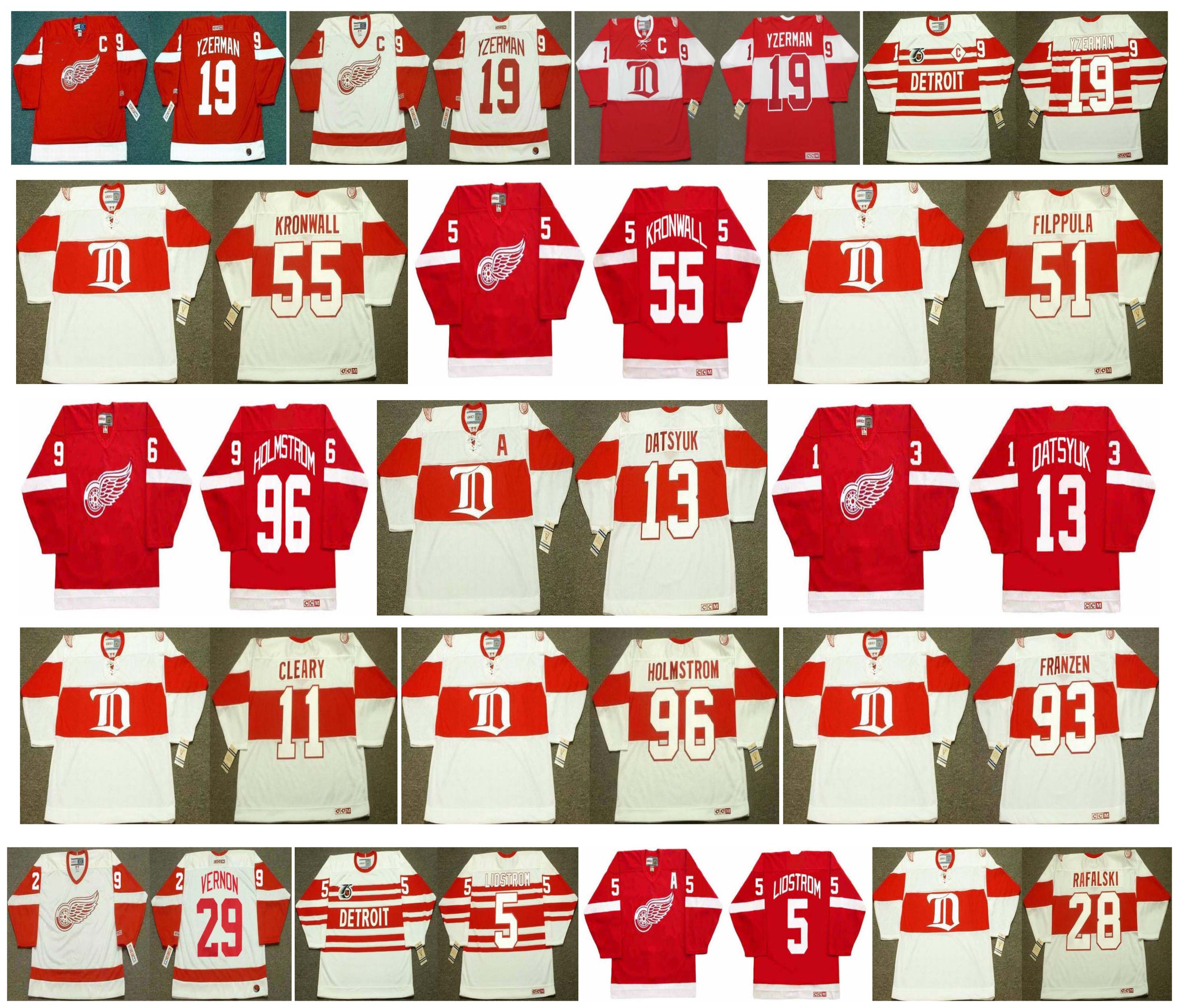 Vintage Detroit Red Wings Jerseys 13 Pavel Datsyuk 19 Steve Yzerman 11 DANIEL CLEARY 93 Johan Franzen 96 HOLMSTROM 29 MIKE VERNON CCM Hockey, As pic
Vintage Detroit Red Wings Jerseys 13 Pavel Datsyuk 19 Steve Yzerman 11 DANIEL CLEARY 93 Johan Franzen 96 HOLMSTROM 29 MIKE VERNON CCM Hockey, As pic