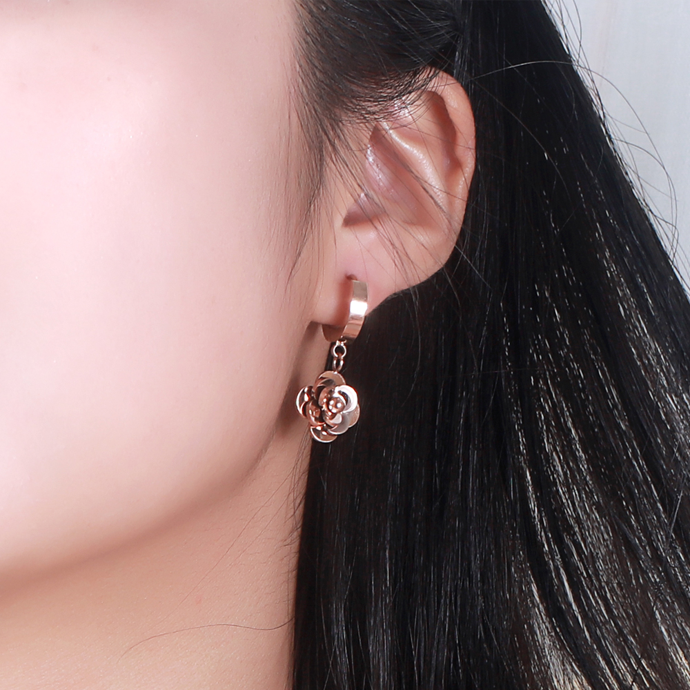 Charm Rose Flower Hoop Earrings Jewelry Rose Gold Plated 316L Stainless Steel Ear Bone Nail Earrings