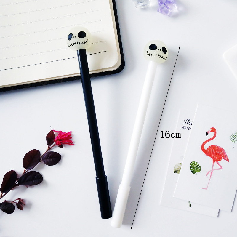 2 pcs/lot Creative Boys Luminous Skull Gel Pens Novelty Black & White Neutral Pens for Writing School Supply Korean Stationery