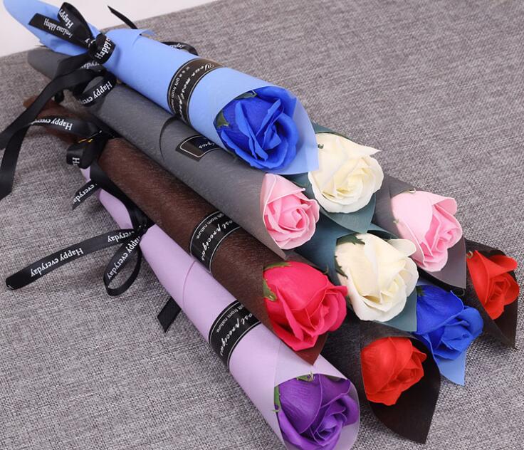 Artificial Soap Rose with Craft paper package Ribbon Romantic Soap Flower for Valentine's Day Wedding Party Decoration