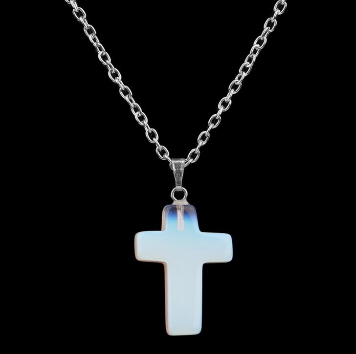 Fashion cross shape stone pendant turquoise crystal necklace DJN15 mix order Pendant Necklaces jewelry