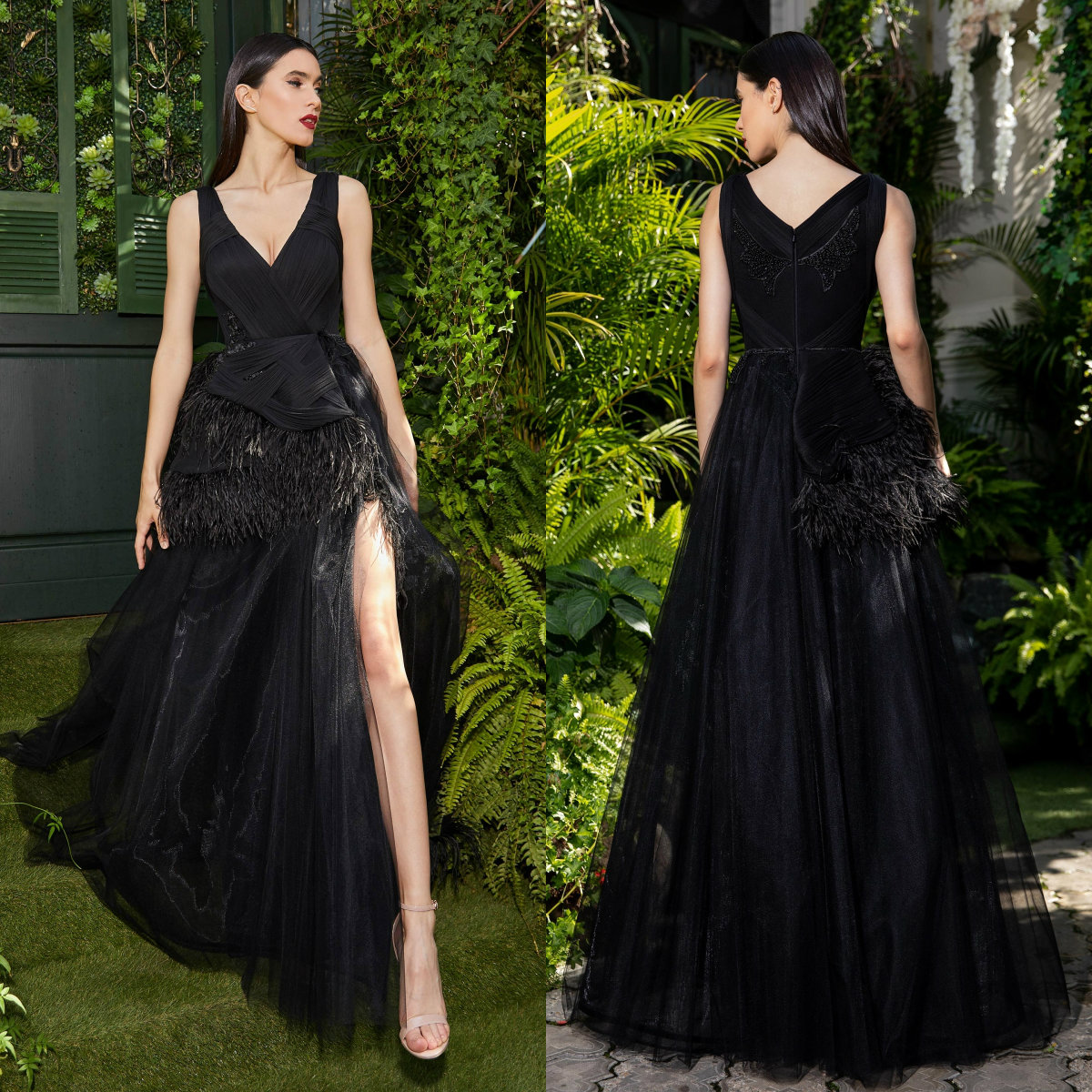 Black Evening Dresses V Neck Lace Beads Feather Prom Gowns Custom Made Sexy High Side Split Sweep Train A Line Special Occasion Dress, Gray
Black Evening Dresses V Neck Lace Beads Feather Prom Gowns Custom Made Sexy High Side Split Sweep Train A Line Special Occasion Dress, Gray