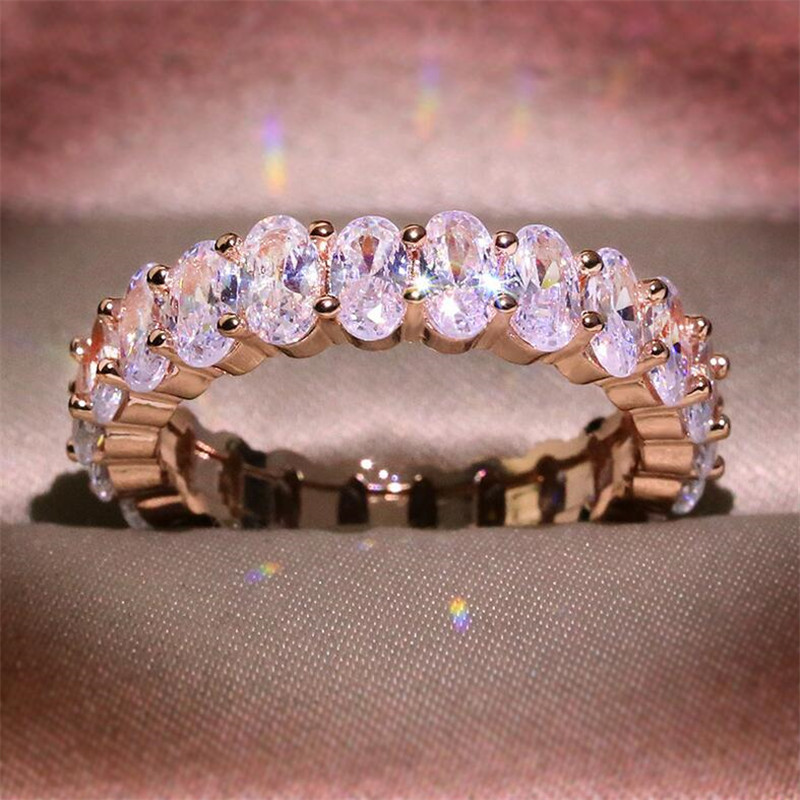 2020 Valentine's Day gift Fashion Jewelry 925 Sterling Silver&Rose Gold Fill Ova Cut White Topaz CZ Diamond Gemstones Women Wedding Ring Set