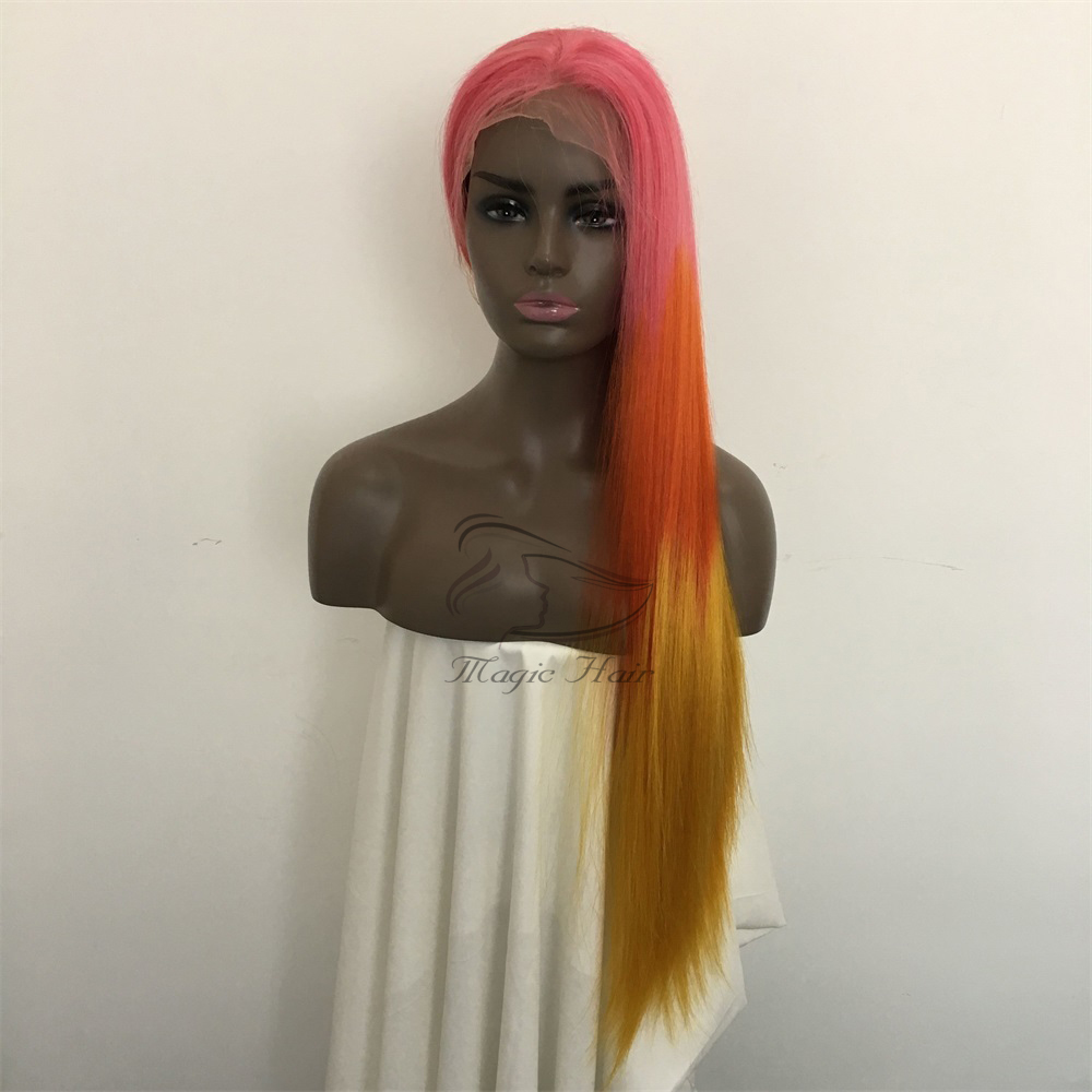 Full Lace Human Wig with Baby Hair Pre Plucked Brazilian Remy Hair Ombre color pink/red/yellow Lace frontal Human Hair Wigs