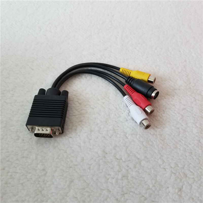 Computer to TV Converter Cable VGA to AV S-Type Terminal Adapter Wire 1 to 4 Spltter Cord 11cm