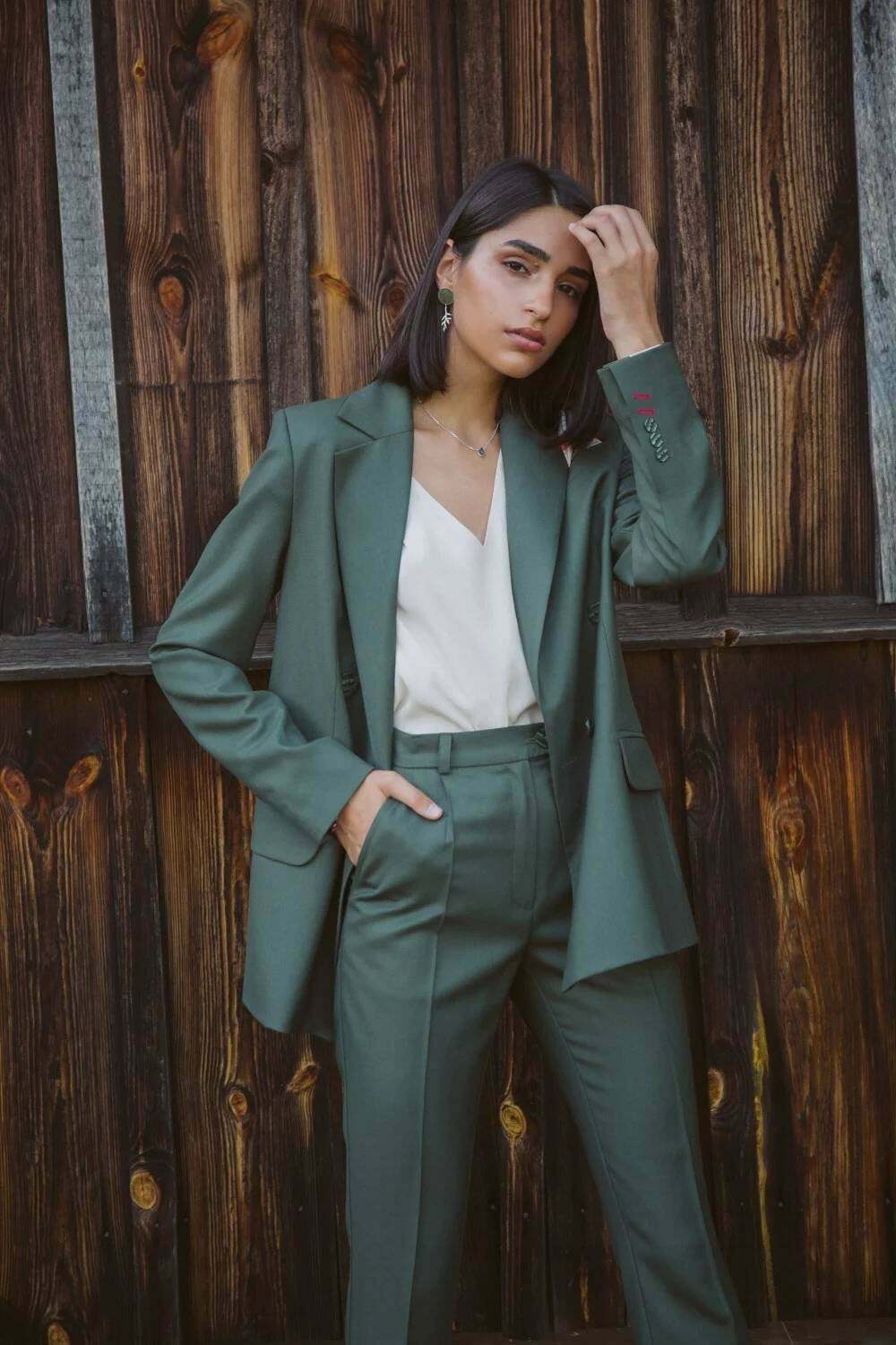 Green Blazer Ladies Women Suit Double Breasted Casual Coat Jacket Pants Mother of the Bride Suits Formal Wedding Guest Wear