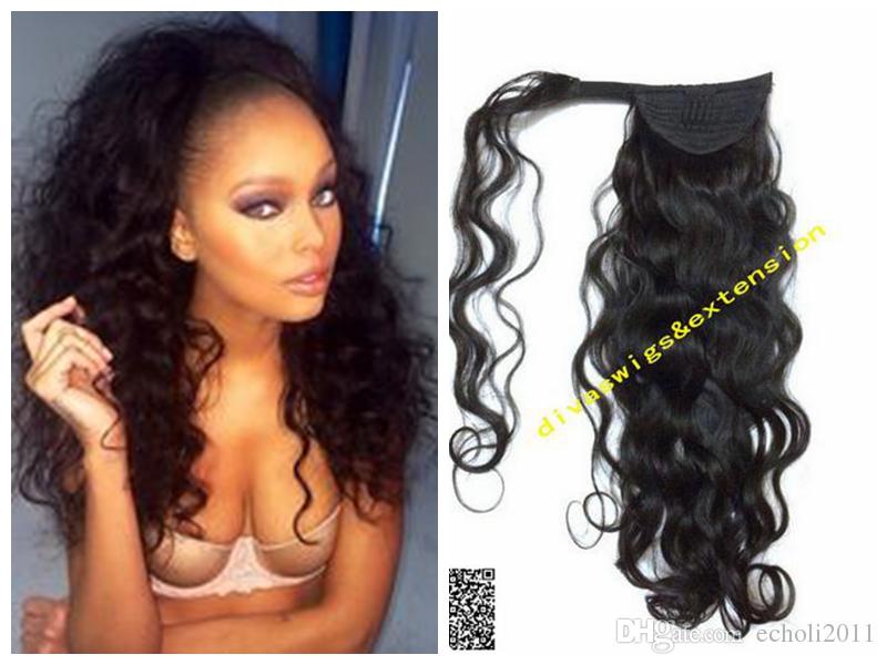 Remy hair horse ponytail human hair clip in body wave human hair pony tail extension natural black 1b pony tail Hairpiece