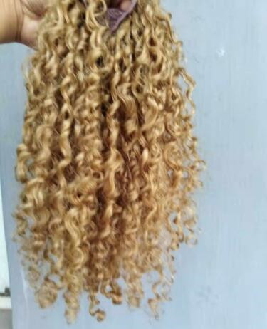 Short Screw Curls wraps around Honey blonde Clip Ponytail Extensions Human Clip in Drawstring Curly Ponytail Hairpiece 100g
