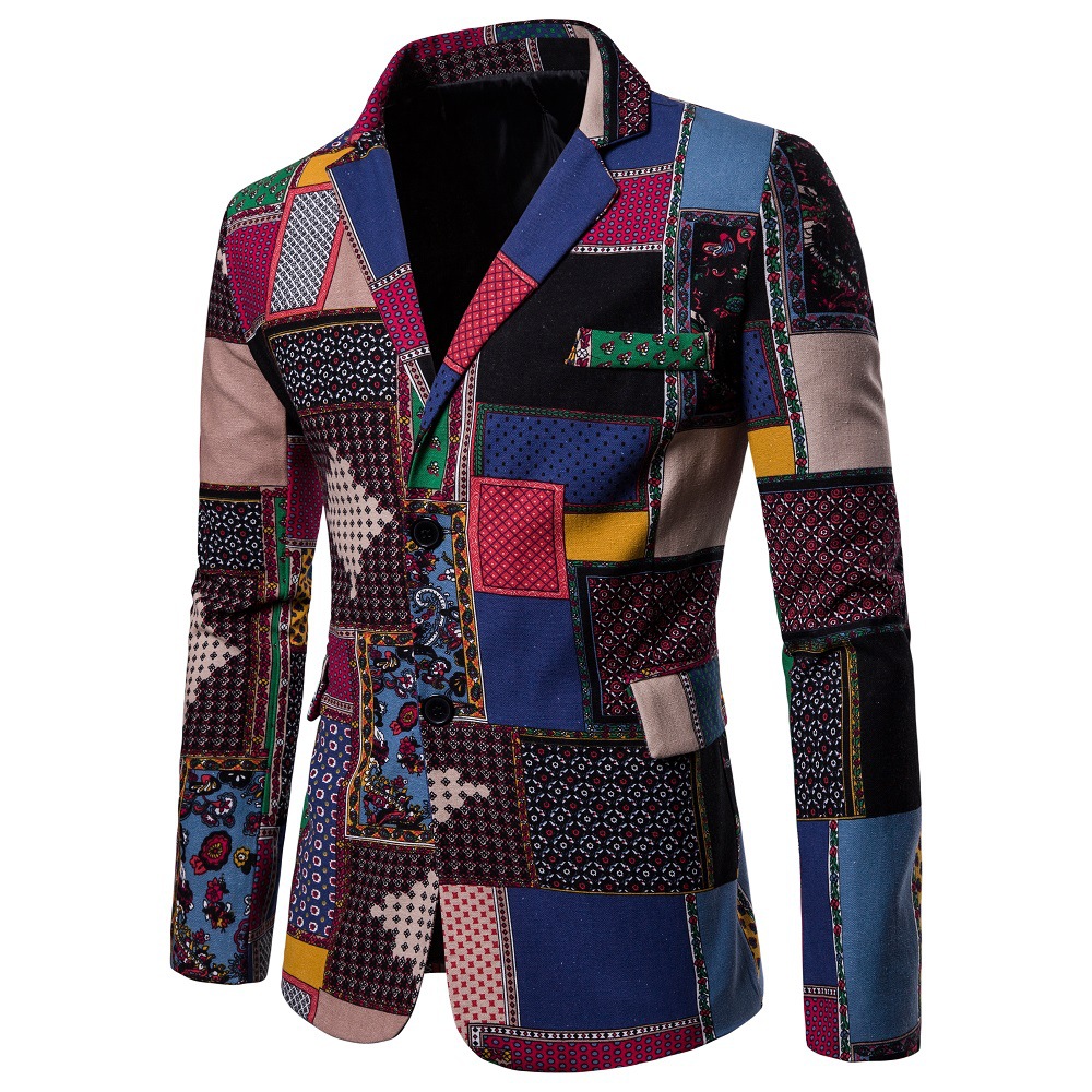 2019 African Printing Men's Wedding Tuxedos Groom Designer Jackets Two Button Colorful Men Blazer In Stock