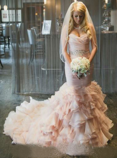 2019 Blush Pink Wedding Dresses Country Style Sweetheart Pleats Tiered Ruffles Mermaid Wedding Dress Plus Size Lace Up Bridal Gowns