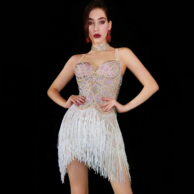 Flashing Multi-Color Rhinestones Pearl Fringe Dress Women'S Birthday Party Outfit Bar Women Singer Dancer Dress Rave Wear DT1918, As picture
Flashing Multi-Color Rhinestones Pearl Fringe Dress Women'S Birthday Party Outfit Bar Women Singer Dancer Dress Rave Wear DT1918, As picture