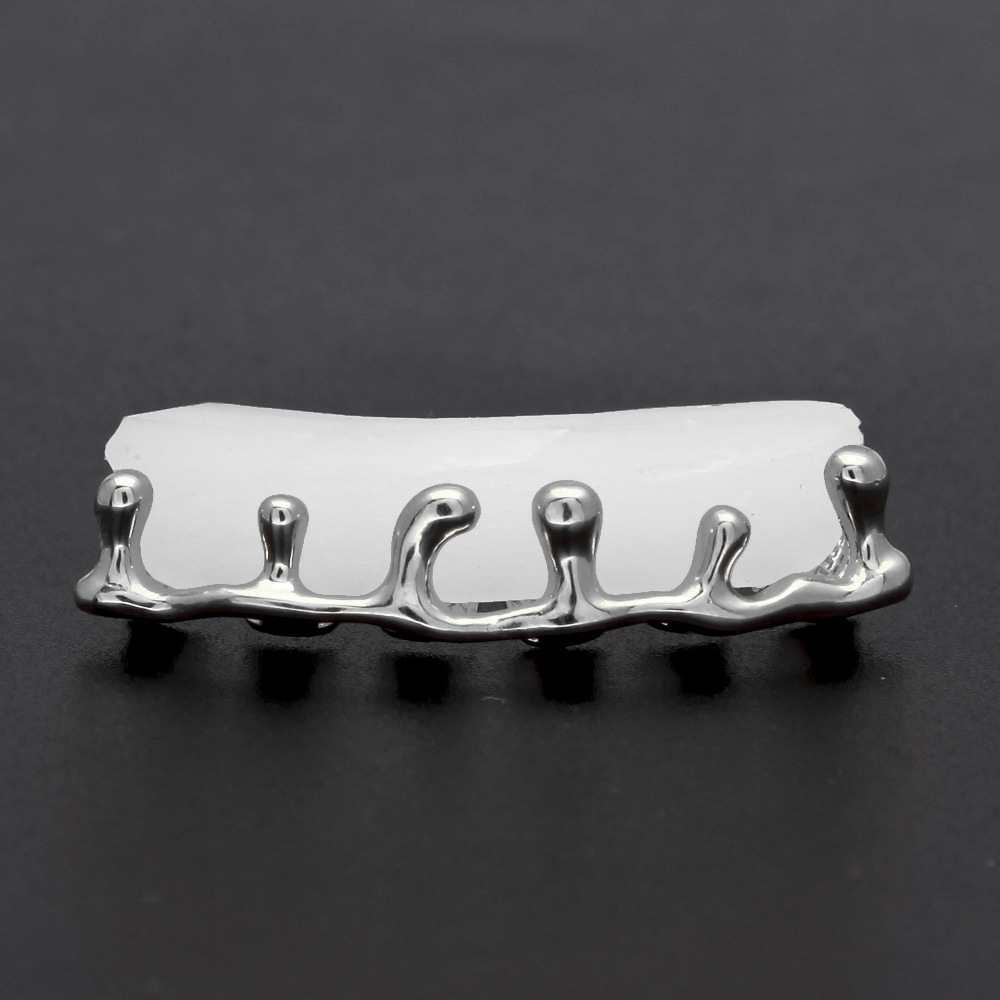 Hip Hop Gold Teeth Grillz Drip 8 Teeth Grills Dental Cosplay Bottom Lower Tooth Caps Rapper Mouth Jewelry Party Gift
